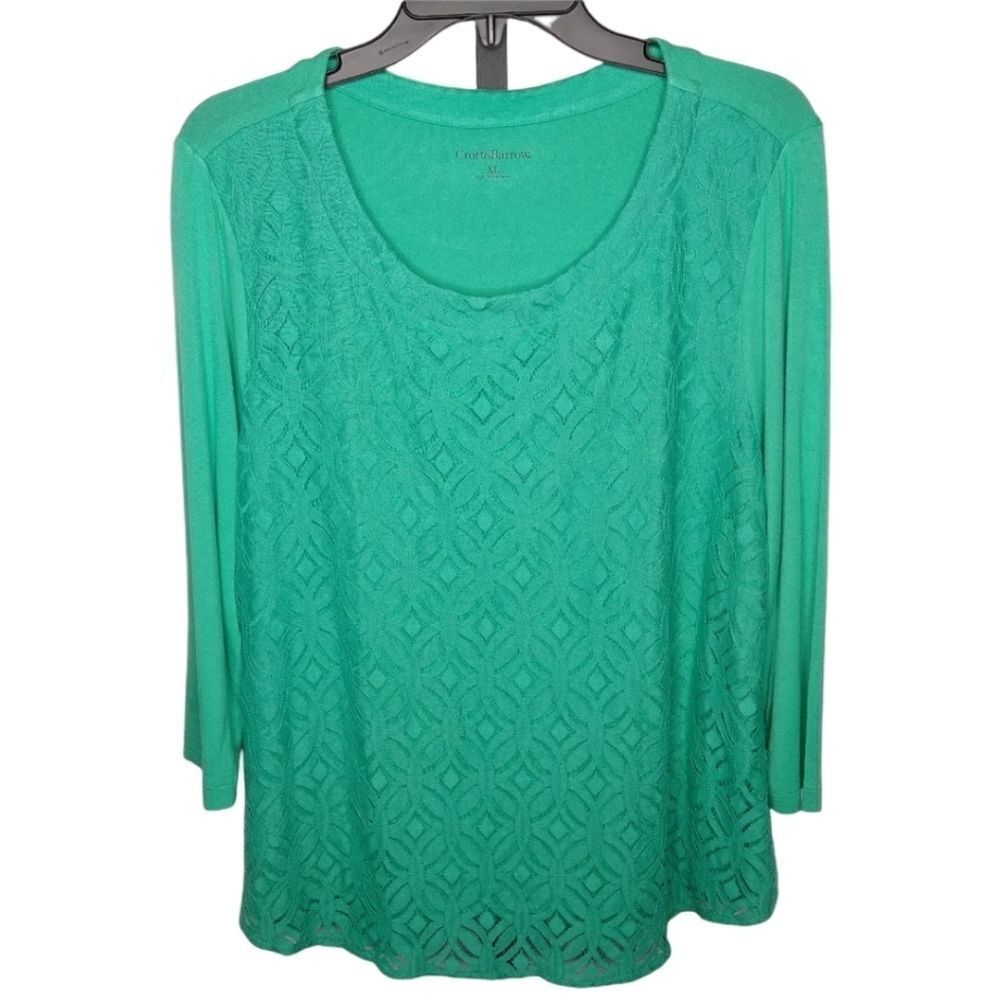 Croft & Barrow Green Lace Knit Top XL